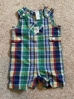 Chaps Plaid Baby Romper Shorts green red blue size 6 months preppy summer